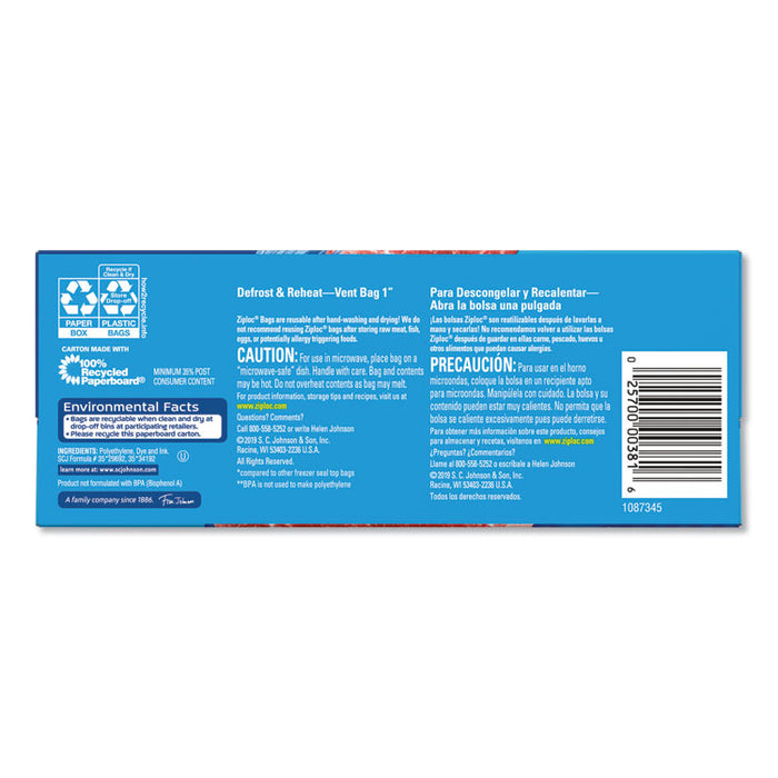 Double Zipper Freezer Bags, 1 qt, 2.7 mil, 6.97" x 7.7", Clear, 9/Carton