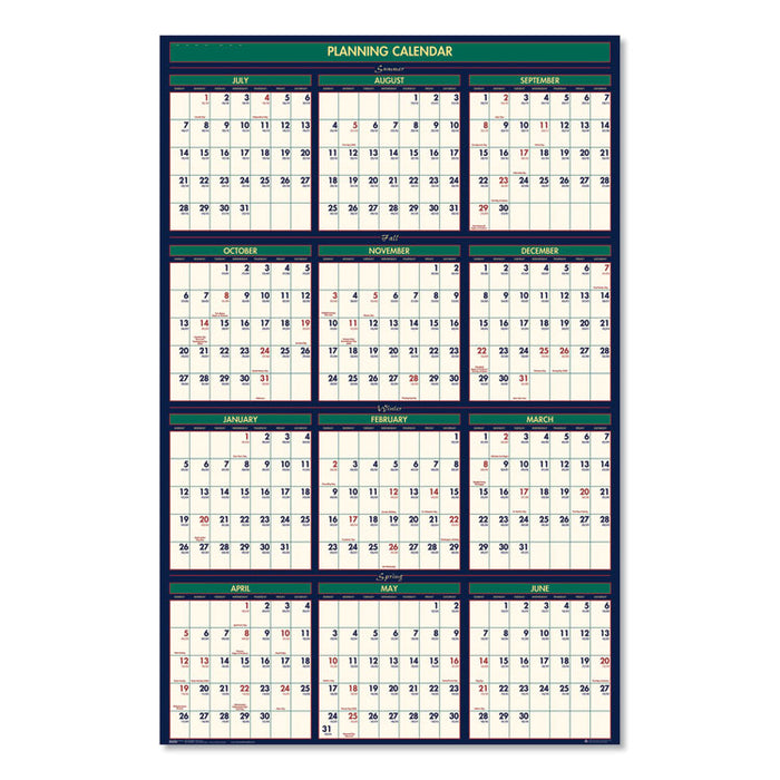 Four Season Erasable Business/Academic Recycled Wall Calendar, 24 x 37, 12-Month(July-June):2022-2023, 12-Month(Jan-Dec):2023