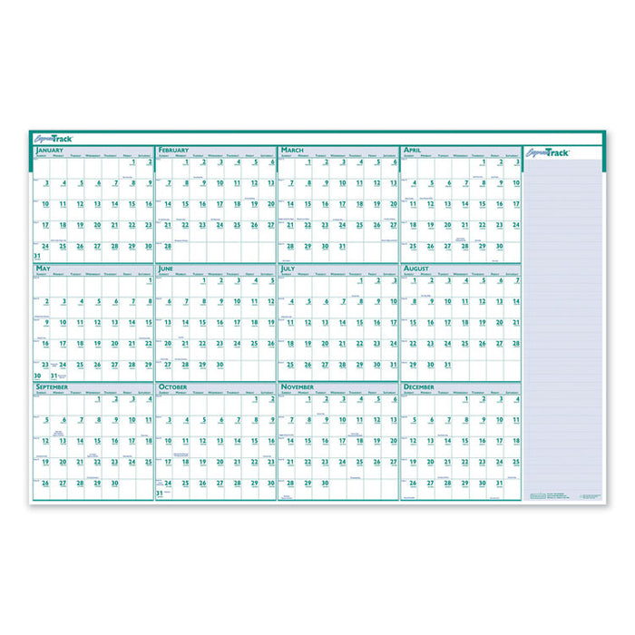 Express Track Recycled Reversible/Erasable Yearly Wall Calendar, 24 x 37, White/Teal Sheets, 12-Month (Jan to Dec): 2023