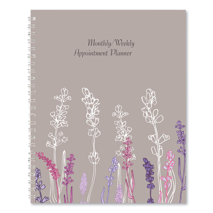 Recycled Wild Flower Weekly/Monthly Planner, Wild Flowers Artwork, 9 x 7, Gray/White/Purple Cover, 12-Month (Jan-Dec): 2023