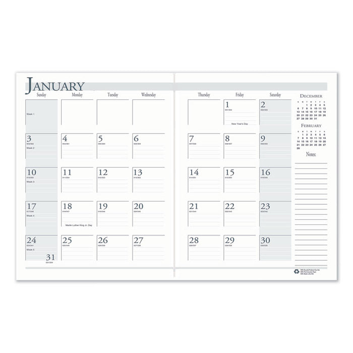 Recycled Ruled 14-Month Planner with Stitched Leatherette Cover, 11 x 8.5, Black Cover, 14-Month (Dec to Jan): 2022 to 2024