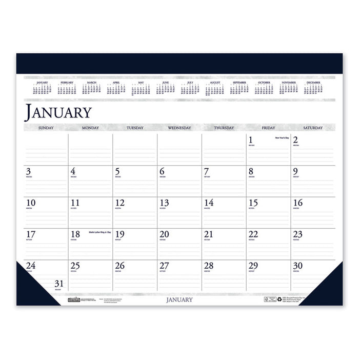 Recycled Two-Color Refillable Monthly Desk Pad Calendar, 22 x 18, 2020