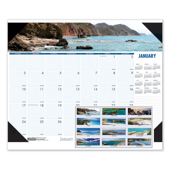 Earthscapes Recycled Monthly Desk Pad Calendar, Coastlines Photos, 18.5 x 13, Black Binding/Corners,12-Month (Jan-Dec): 2023