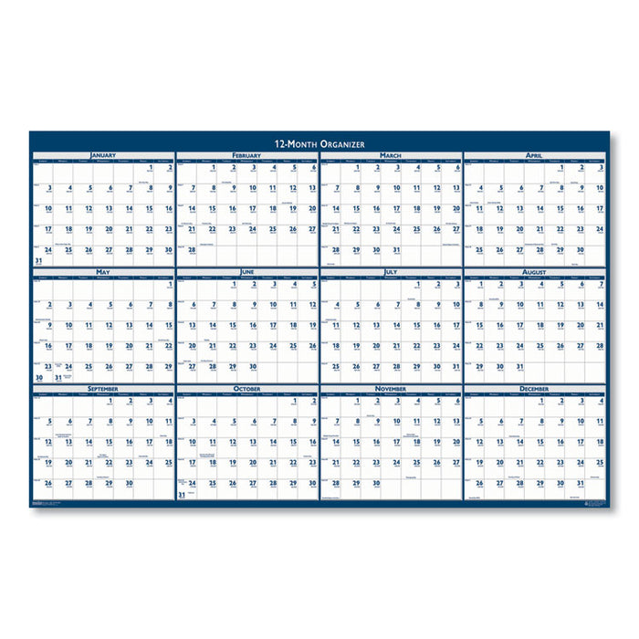 Recycled Poster Style Reversible/Erasable Yearly Wall Calendar, 24 x 37, 2020