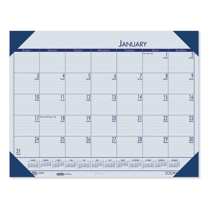 EcoTones Recycled Monthly Desk Pad Calendar, 18.5 x 13, Ocean Blue Sheets/Corners, Black Binding, 12-Month (Jan to Dec): 2023