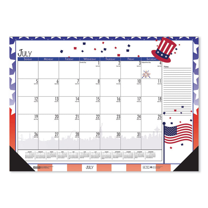 Recycled Desk Pad Calendar, Earthscapes Seasonal Artwork, 22 x 17, Black Binding/Corners,12-Month (July-June): 2022-2023