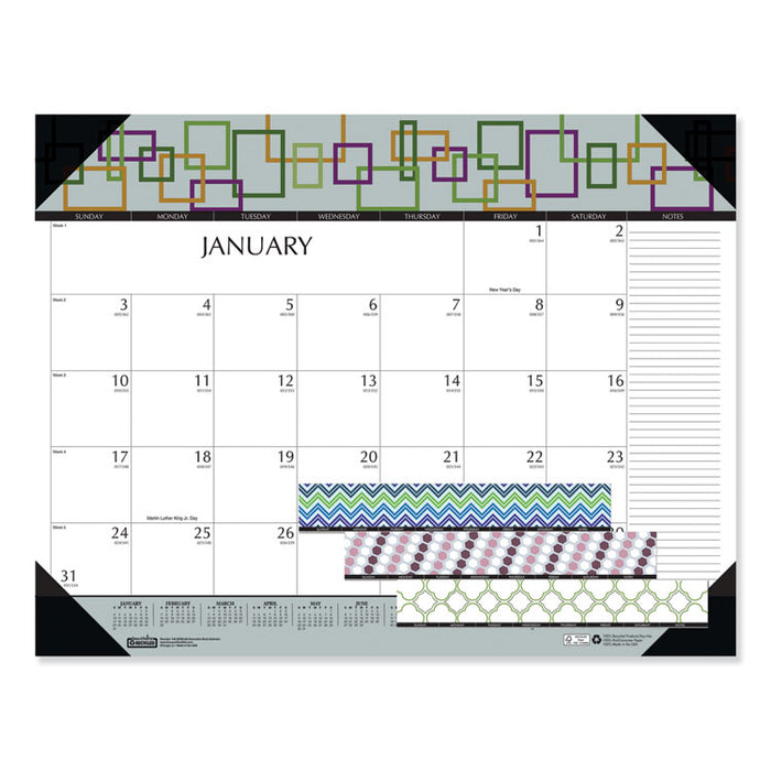100% Recycled Geometric Desk Pad Calendar, 22 x 17, 2020