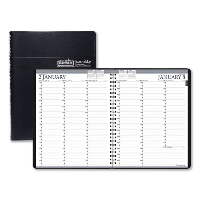 Recycled Professional Weekly Planner, 15-Minute Appts, 11 x 8.5, Black Wirebound Soft Cover, 12-Month (Jan to Dec): 2023