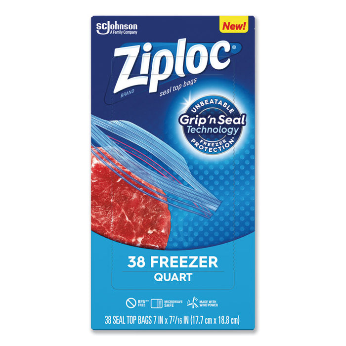 Double Zipper Freezer Bags, 1 qt, 2.7 mil, 6.97" x 7.7", Clear, 9/Carton
