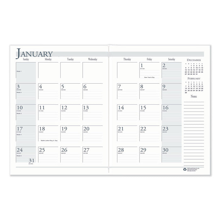 Recycled Ruled 14-Month Planner with Stitched Leatherette Cover, 10 x 7, Black Cover, 14-Month (Dec to Jan): 2022 to 2024