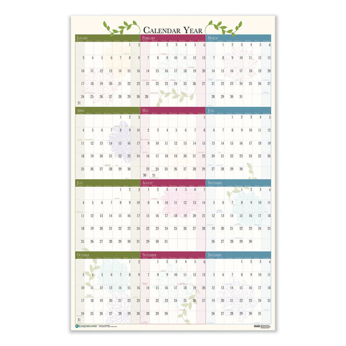 Recycled Floral Reversible/Erasable Wall Calendar, 24 x 37, 2020