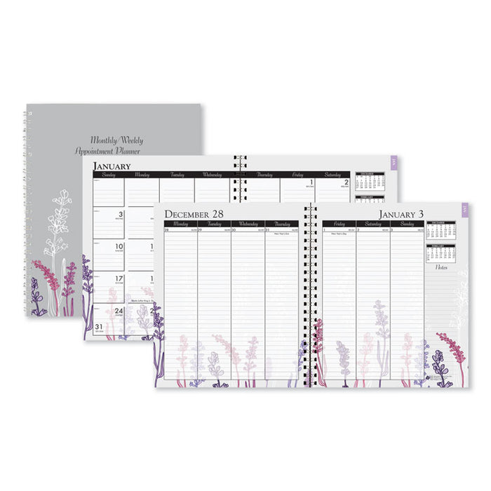 Recycled Wild Flower Weekly/Monthly Planner, Wild Flowers Artwork, 9 x 7, Gray/White/Purple Cover, 12-Month (Jan-Dec): 2023