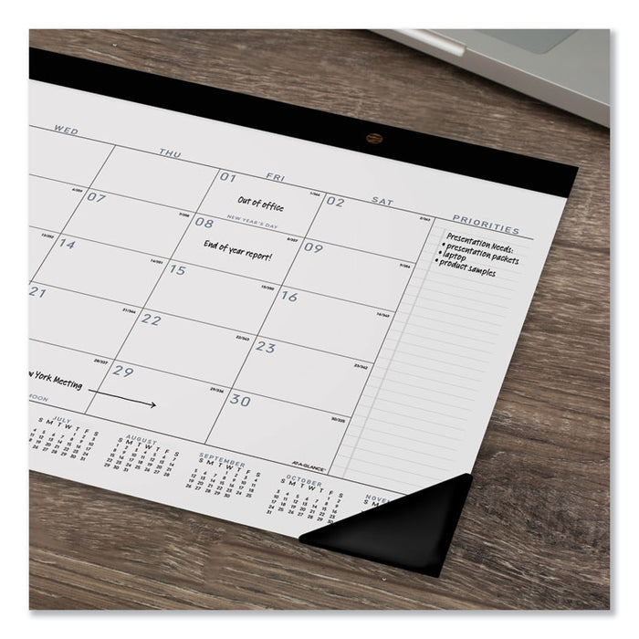 Contemporary Monthly Desk Pad, 18 x 11, White Sheets, Black Binding/Corners,12-Month (Jan to Dec): 2023