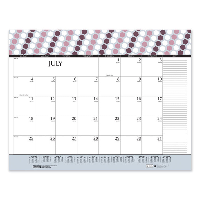 100% Recycled Geometric Desk Pad Calendar, 22 x 17, 2020