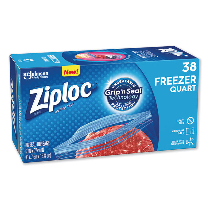 Double Zipper Freezer Bags, 1 qt, 2.7 mil, 6.97" x 7.7", Clear, 9/Carton