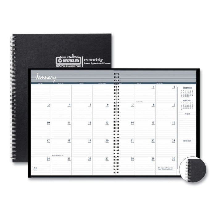 Two-Year Monthly Hard Cover Planner, 11 x 8 1/2, Black, 2020-2021