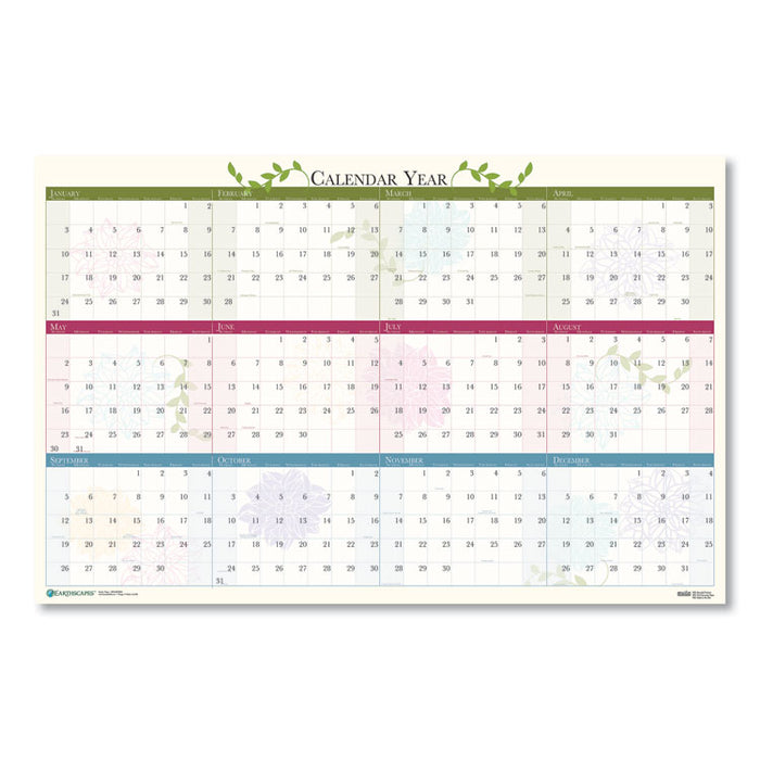 Recycled Floral Reversible/Erasable Wall Calendar, 24 x 37, 2020