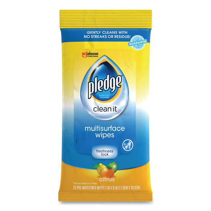 Multi-Surface Cleaner Wet Wipes, Cloth, 7 x 10, Fresh Citrus, 25/Pack