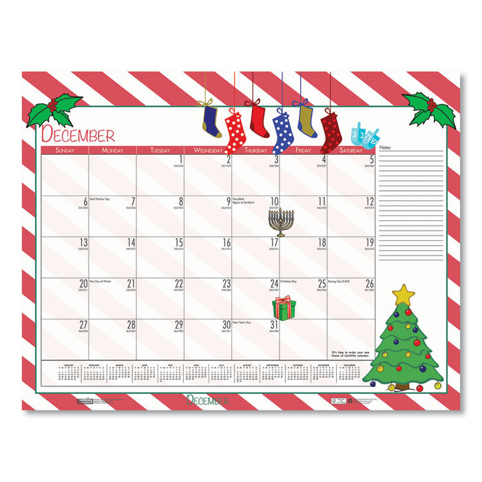 Recycled Desk Pad Calendar, Earthscapes Seasonal Artwork, 22 x 17, Black Binding/Corners,12-Month (July-June): 2022-2023