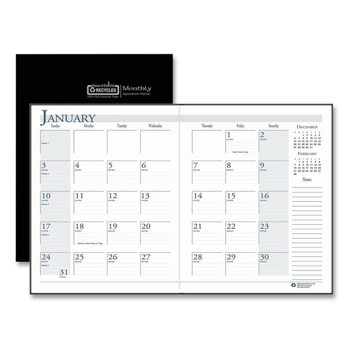 Recycled Ruled 14-Month Planner with Stitched Leatherette Cover, 10 x 7, Black Cover, 14-Month (Dec to Jan): 2022 to 2024