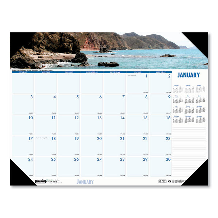 Earthscapes Recycled Monthly Desk Pad Calendar, Coastlines Photos, 18.5 x 13, Black Binding/Corners,12-Month (Jan-Dec): 2023