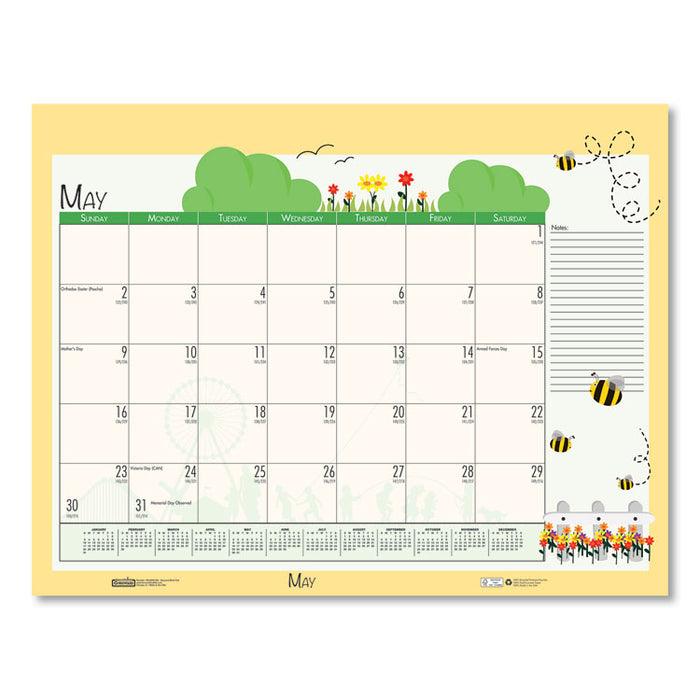 Recycled Desk Pad Calendar, Earthscapes Seasonal Artwork, 22 x 17, Black Binding/Corners,12-Month (Jan to Dec): 2023