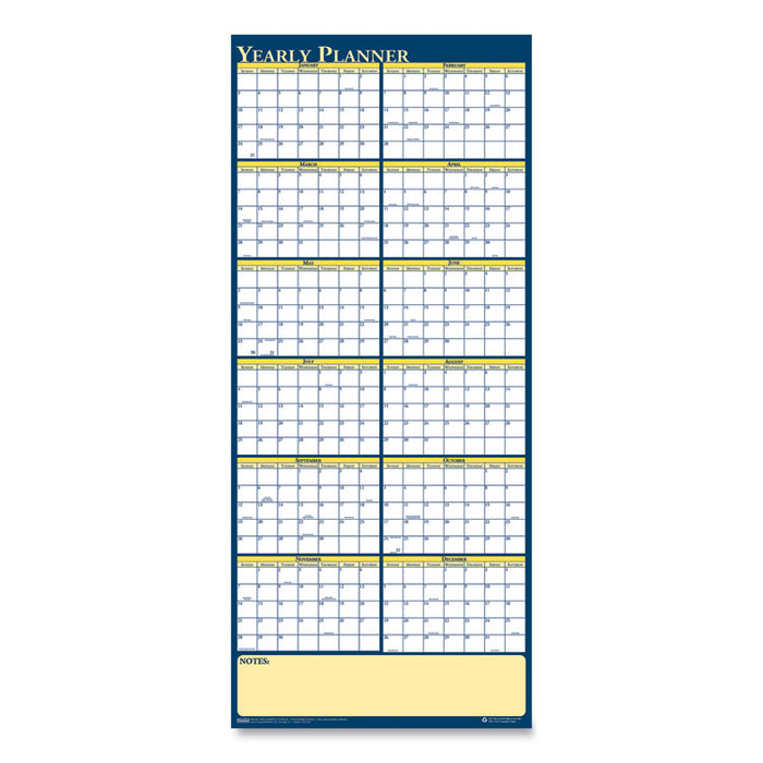 Recycled Reversible Yearly Wall Planner, 60 x 26, White/Blue/Yellow Sheets, 12-Month (Jan to Dec): 2023