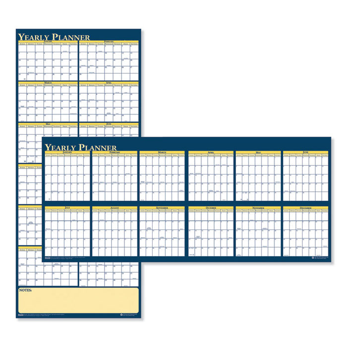 Recycled Reversible Yearly Wall Planner, 60 x 26, White/Blue/Yellow Sheets, 12-Month (Jan to Dec): 2023