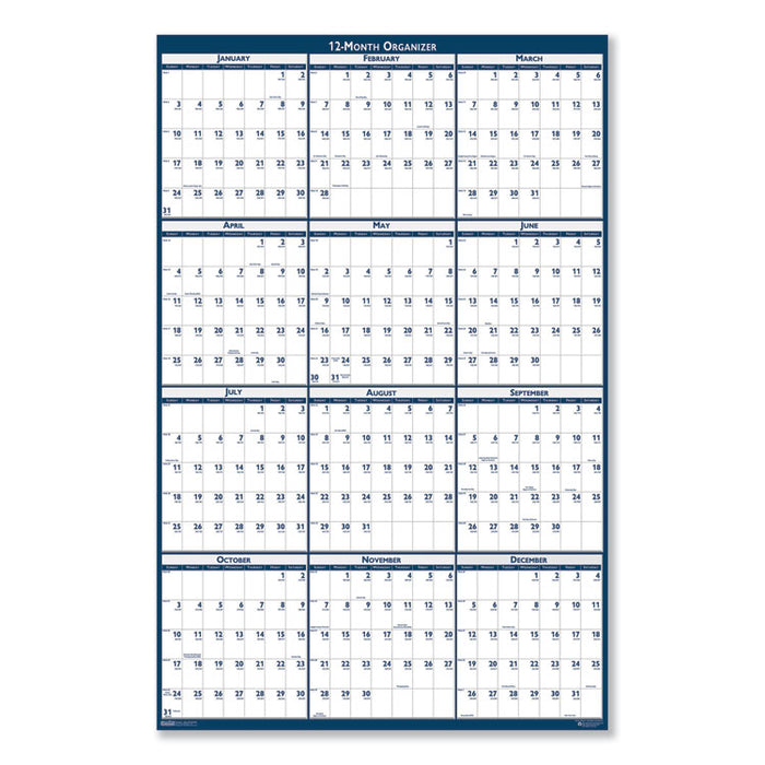 Recycled Poster Style Reversible/Erasable Yearly Wall Calendar, 66 x 33, White/Blue/Gray Sheets, 12-Month (Jan to Dec): 2023