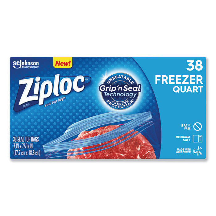 Double Zipper Freezer Bags, 1 qt, 2.7 mil, 6.97" x 7.7", Clear, 9/Carton