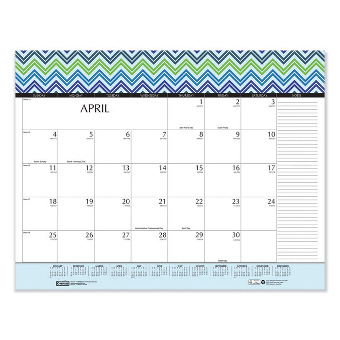 100% Recycled Geometric Desk Pad Calendar, 22 x 17, 2020