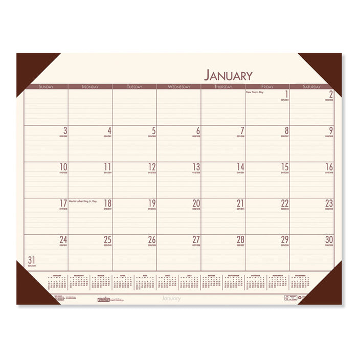 EcoTones Recycled Monthly Desk Pad Calendar, 22 x 17, Moonlight Cream Sheets, Brown Corners, 12-Month (Jan to Dec): 2023