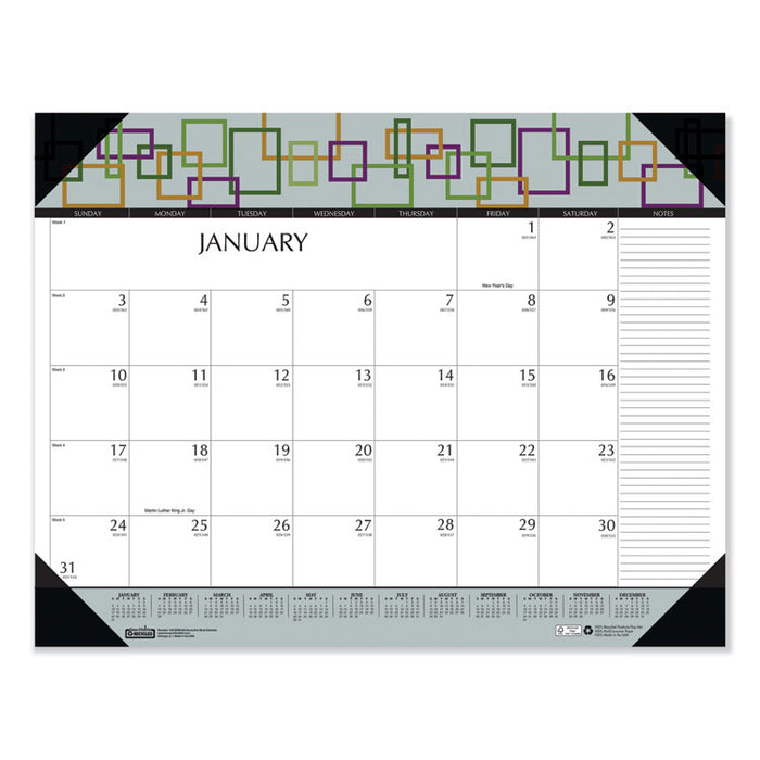 100% Recycled Geometric Desk Pad Calendar, 22 x 17, 2020