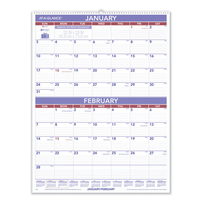 Two-Month Wall Calendar, 22 x 29, 2020