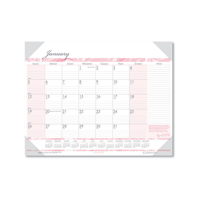 Recycled Monthly Desk Pad Calendar, Breast Cancer Awareness Artwork, 22 x 17, Black Binding/Corners,12-Month (Jan-Dec): 2023