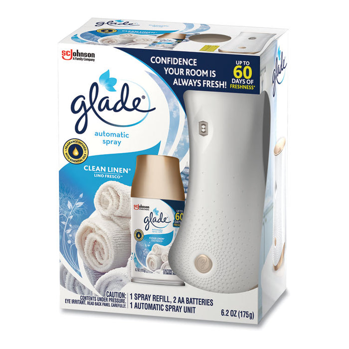 Automatic Air Freshener Starter Kit, Spray Unit and Refill, Clean Linen, 6.2 oz, 4/Carton