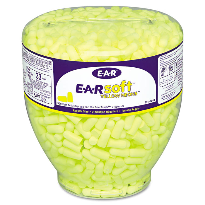 E·A·Rsoft Neon Tapered Earplug Refill, Cordless, Yellow, 500/Box