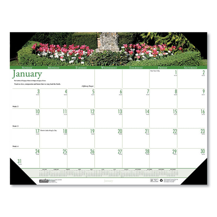 Recycled Gardens of the World Photo Monthly Desk Pad Calendar, 22 x 17, 2020