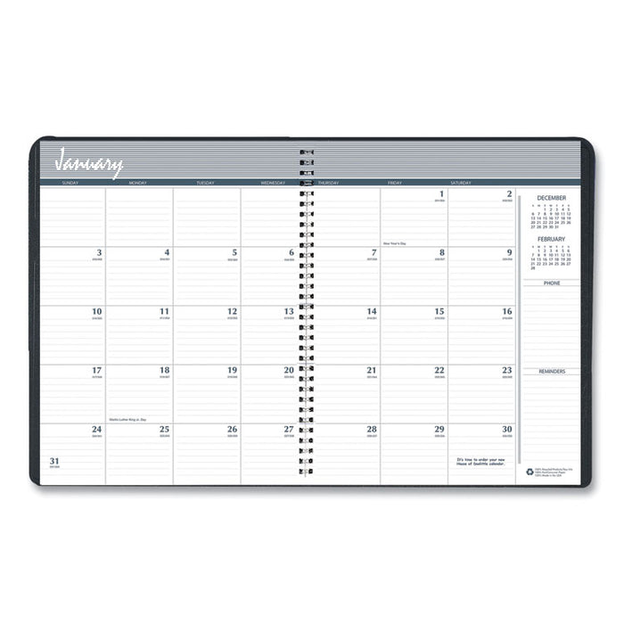 Two-Year Monthly Hard Cover Planner, 11 x 8 1/2, Black, 2020-2021