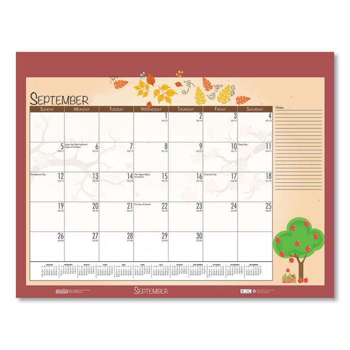 Recycled Desk Pad Calendar, Earthscapes Seasonal Artwork, 22 x 17, Black Binding/Corners,12-Month (Jan to Dec): 2023