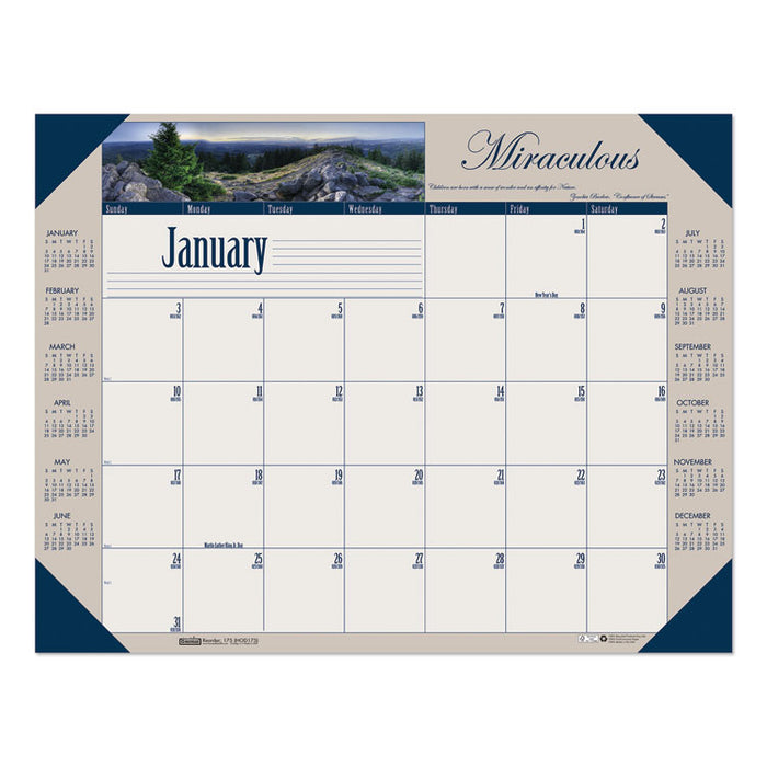 Earthscapes Recycled Monthly Desk Pad Calendar, Motivational Photos, 22 x 17, Blue Binding/Corners, 12-Month (Jan-Dec): 2023