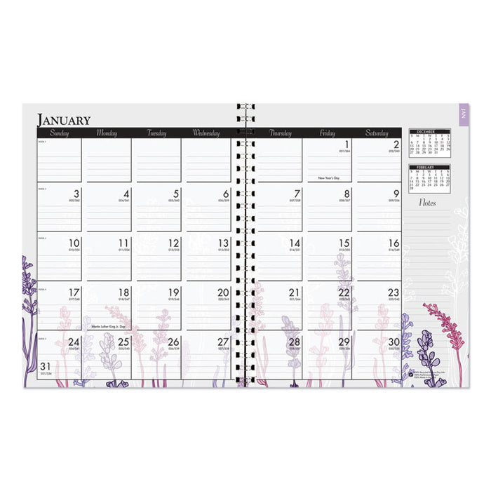 Recycled Wild Flower Weekly/Monthly Planner, Wild Flowers Artwork, 9 x 7, Gray/White/Purple Cover, 12-Month (Jan-Dec): 2023