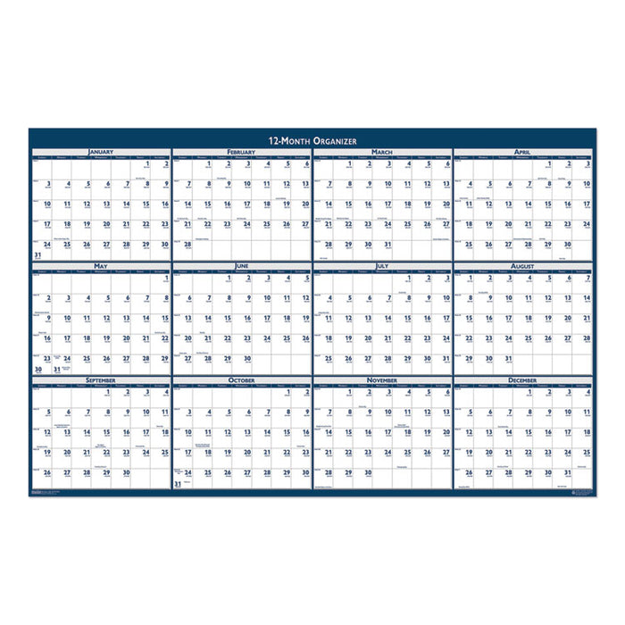 Recycled Poster Style Reversible/Erasable Yearly Wall Calendar, 66 x 33, White/Blue/Gray Sheets, 12-Month (Jan to Dec): 2023