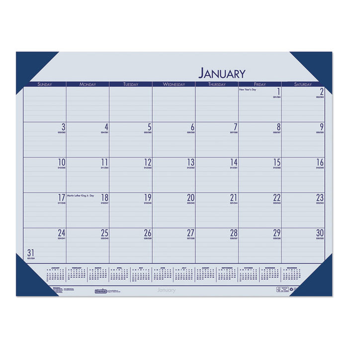 EcoTones Recycled Monthly Desk Pad Calendar, 22 x 17, Ocean Blue Sheets/Corners, Black Binding, 12-Month (Jan-Dec): 2023