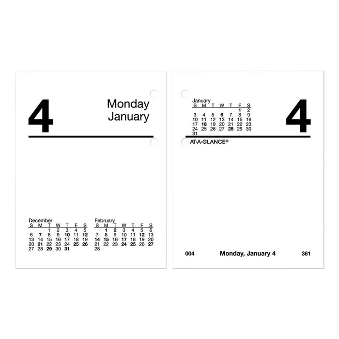 Compact Desk Calendar Refill, 3 x 3 3/4, White, 2020