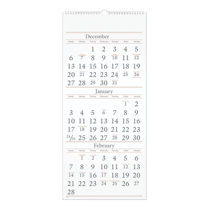 Three-Month Reference Wall Calendar, 12 x 27, 2019-2021