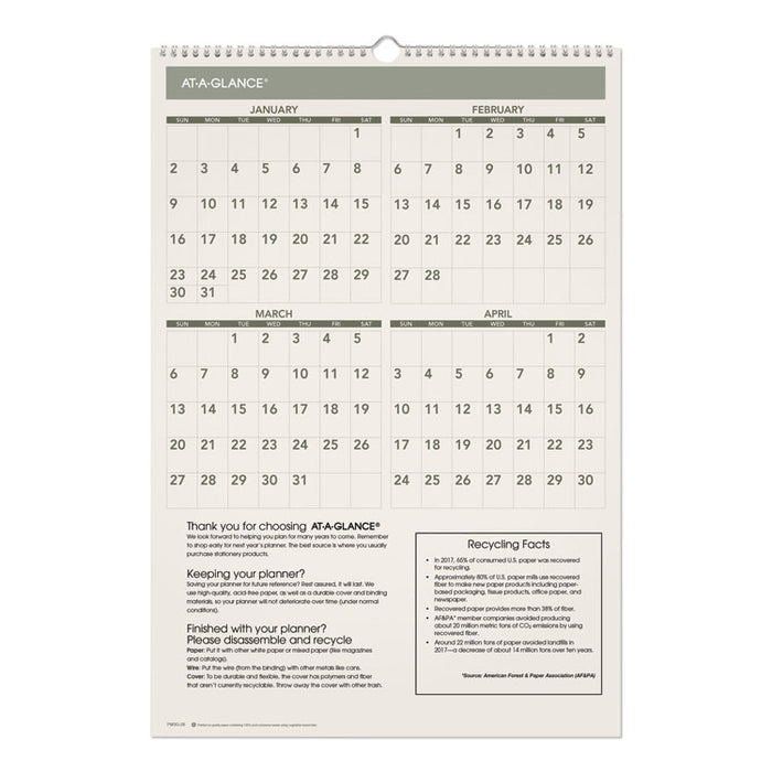 Recycled Wall Calendar, 15.5 x 22.75, 2020