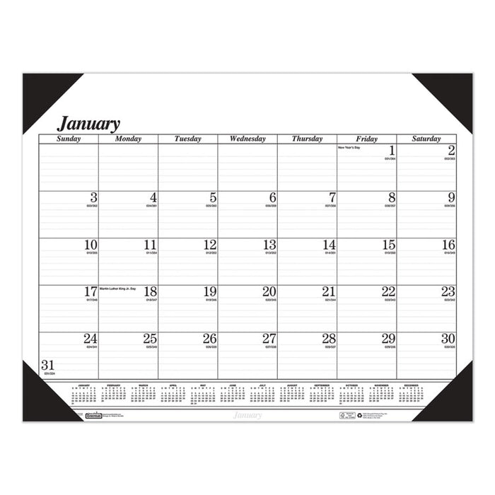 Recycled One-Color Dated Monthly Desk Pad Calendar, 18.5 x 13, White Sheets, Black Binding/Corners,12-Month (Jan-Dec): 2023
