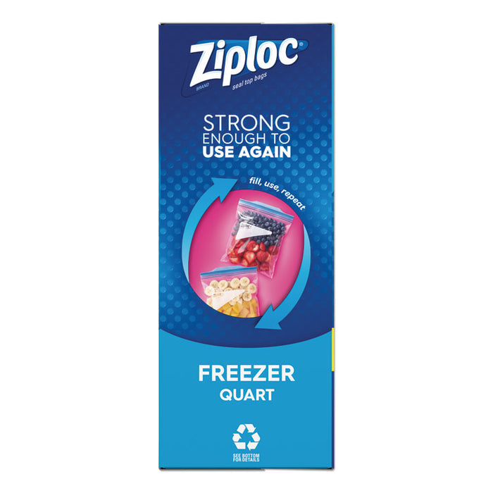 Double Zipper Freezer Bags, 1 qt, 2.7 mil, 6.97" x 7.7", Clear, 9/Carton