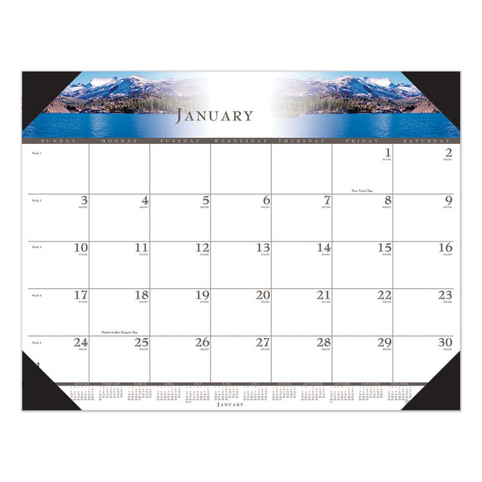Recycled Full-Color Monthly Desk Pad Calendar, Nature Photography, 22 x 17, Black Binding/Corners,12-Month (Jan to Dec): 2023